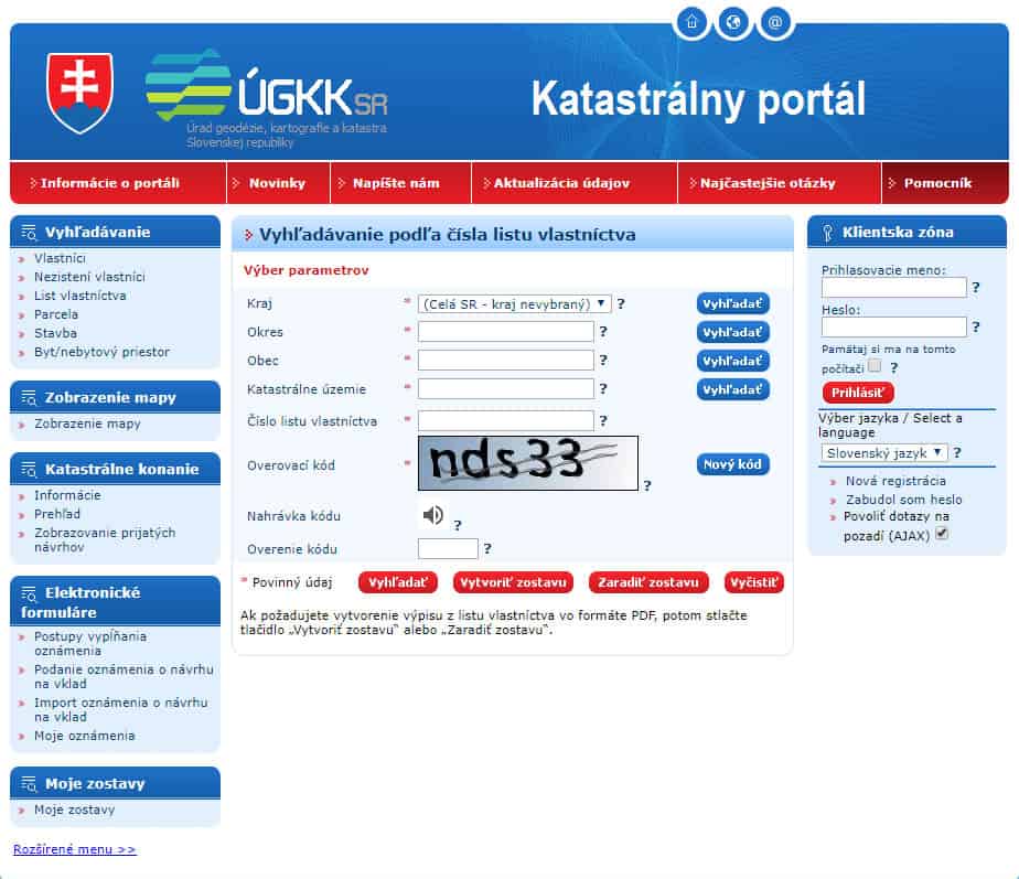 List vlastníctva - Katastrálny portál